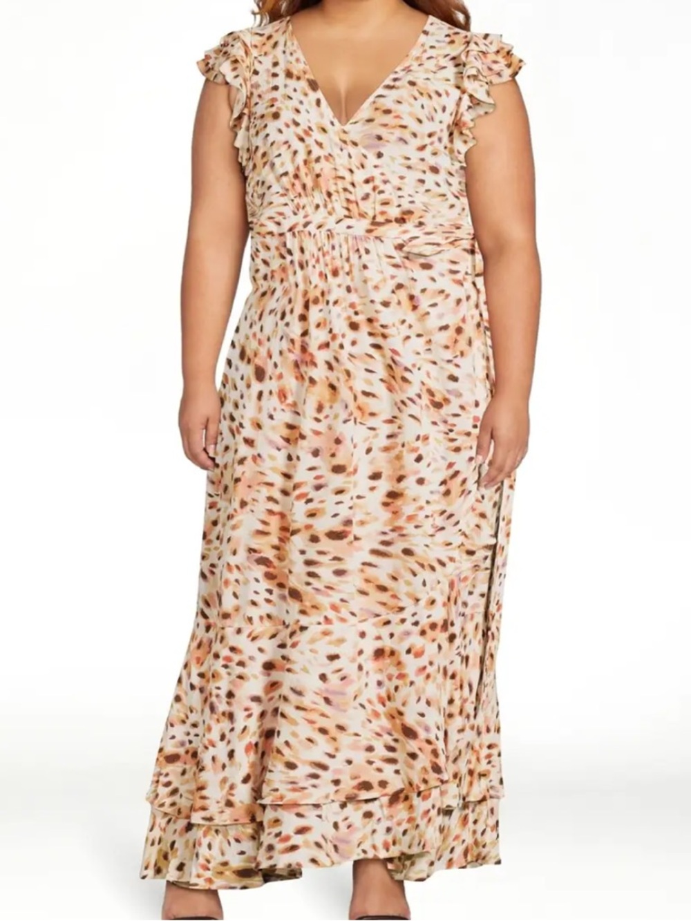 sofia by sofia vergara Cream Multi-Print Ruffle Sleeve Maxi Dress